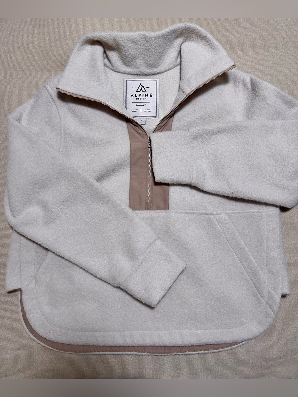 Alpine Design Cream Fleece Half-Zip Pullover with Tan Trim